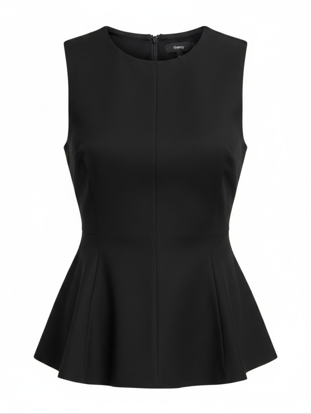 Theory Kalsing ADM Crepe Peplum Top Black Sleeveless Medium Structured Flare - Picture 3 of 13